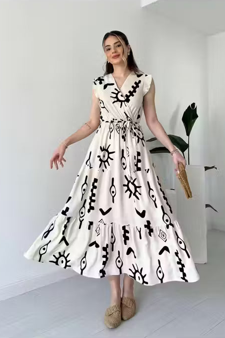 Abstract Printed Fit & Flare Midi Dress