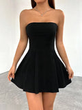 Solid Tube Fit & Flared Mini Dress