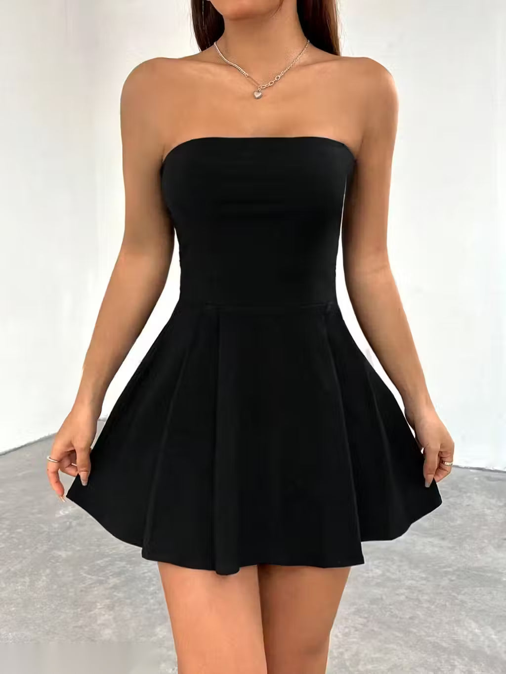 Solid Tube Fit & Flared Mini Dress