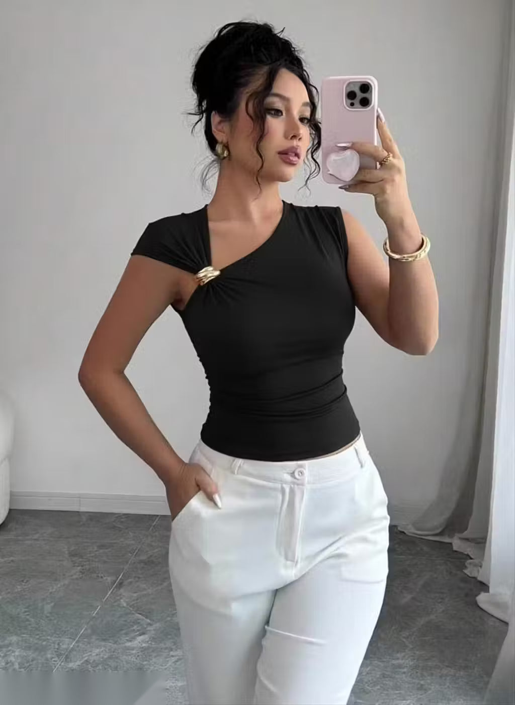 Golden Edge Asymmetric Crop Top