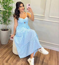 Blue Gingham Cotton Tiered Maxi Dress
