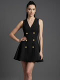 Black Gold Button Fit & Flare Mini Dress |