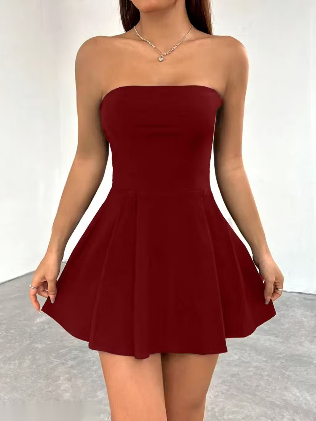 Solid Tube Fit & Flared Mini Dress