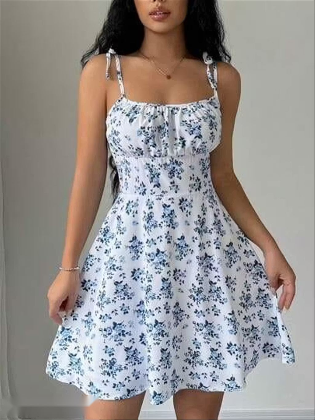 White Floral Tie Shoulder Mini Dress