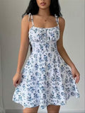 White Floral Tie Shoulder Mini Dress