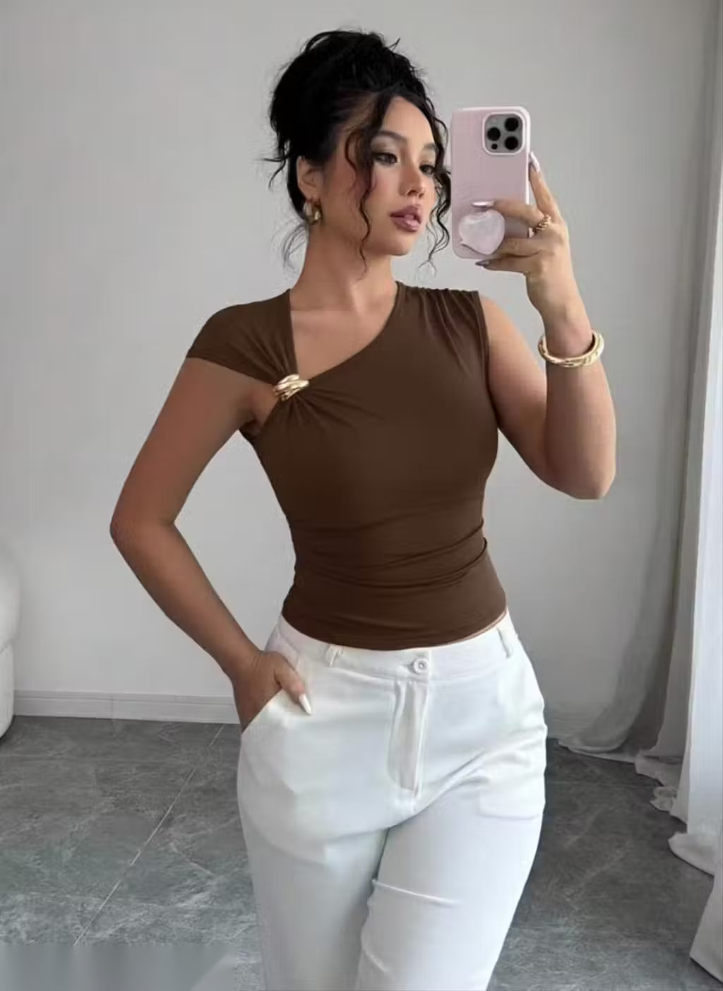 Golden Edge Asymmetric Crop Top