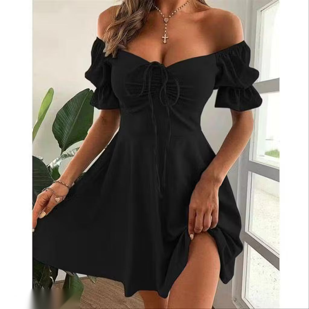 Maroon Off-Shoulder Ruched A-Line Mini Dress