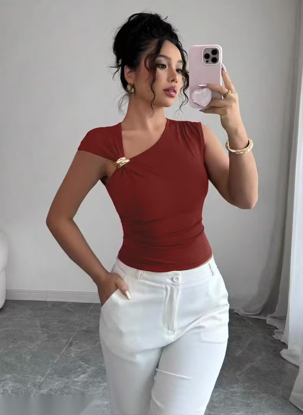 Golden Edge Asymmetric Crop Top