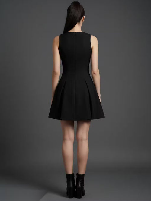 Black Gold Button Fit & Flare Mini Dress |