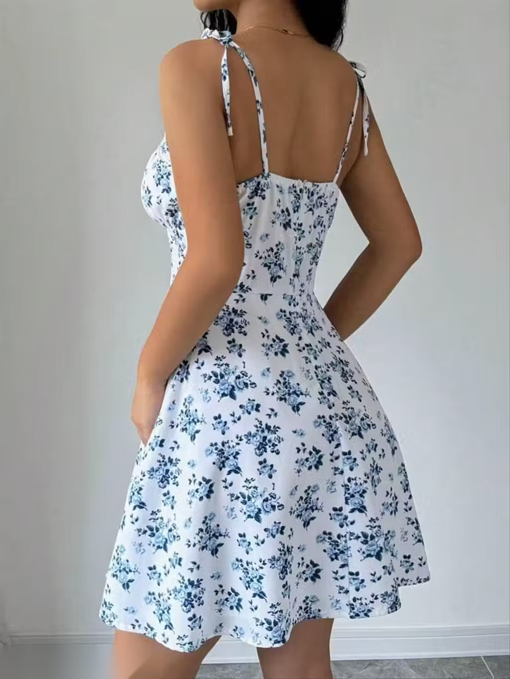 White Floral Tie Shoulder Mini Dress