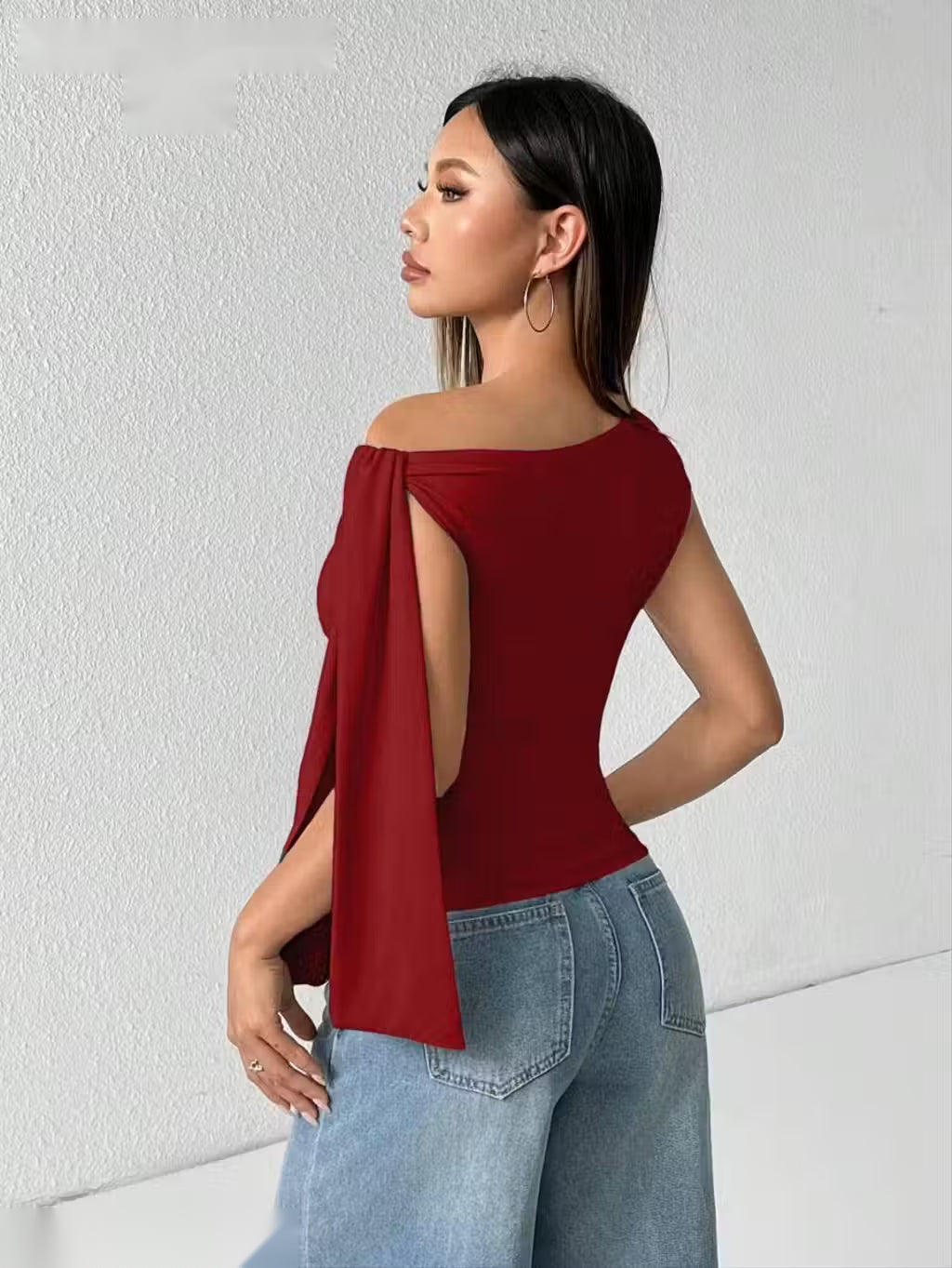 One Shoulder Crop Top with Scarf