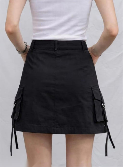 Black High-Waist Cargo Mini Skirt