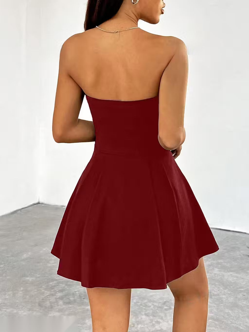 Solid Tube Fit & Flared Mini Dress
