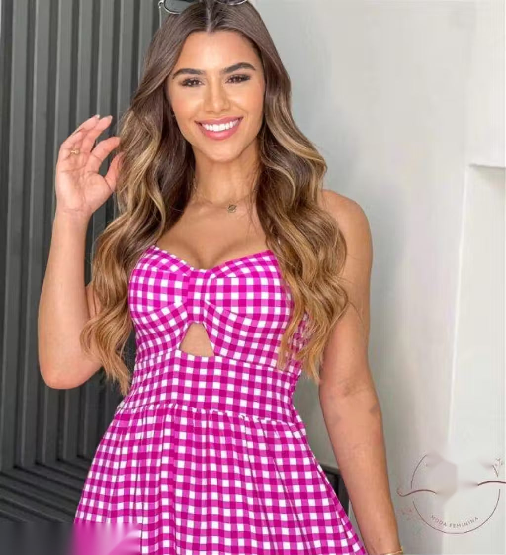 PINK GINGHAM COTTON TIERED MAXI DRESS