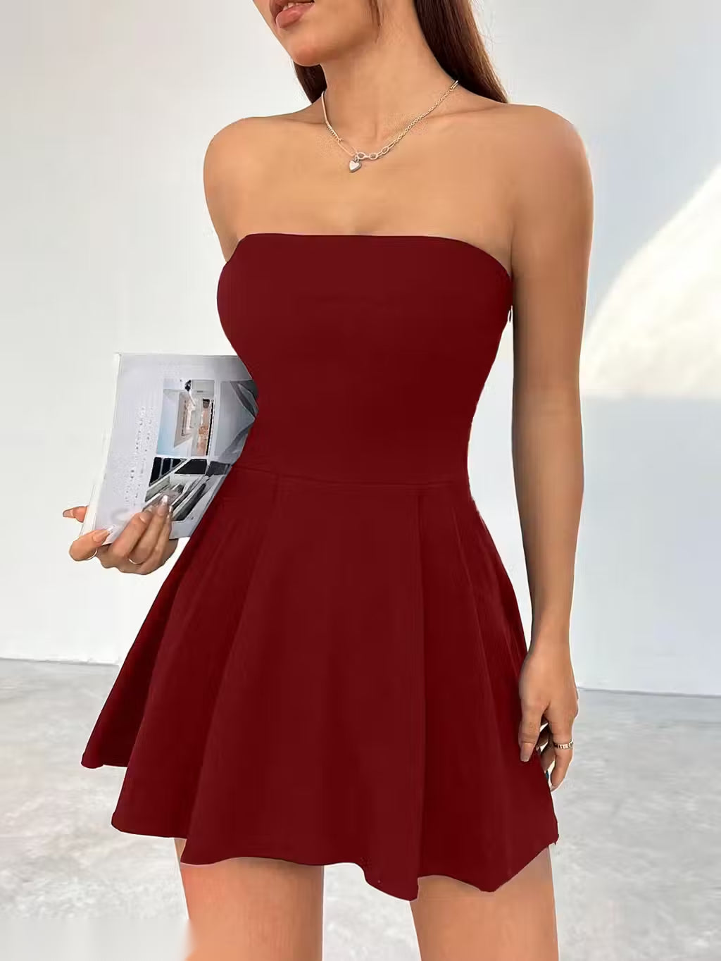 Solid Tube Fit & Flared Mini Dress