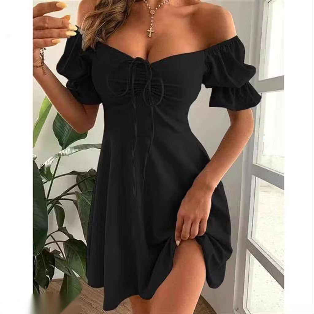 Maroon Off-Shoulder Ruched A-Line Mini Dress