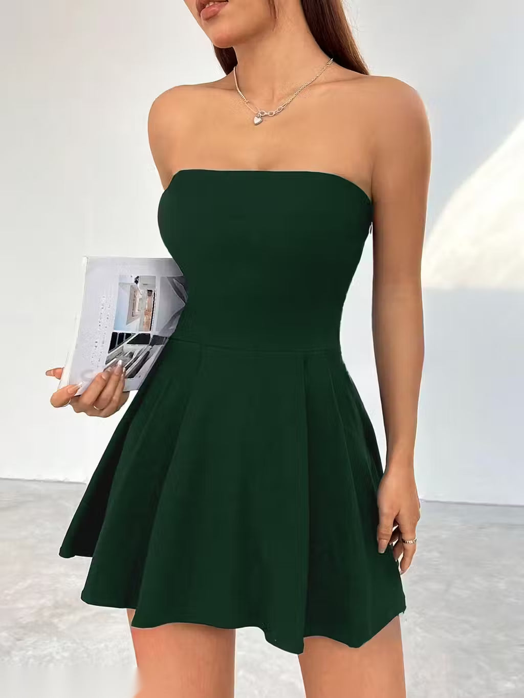 Solid Tube Fit & Flared Mini Dress
