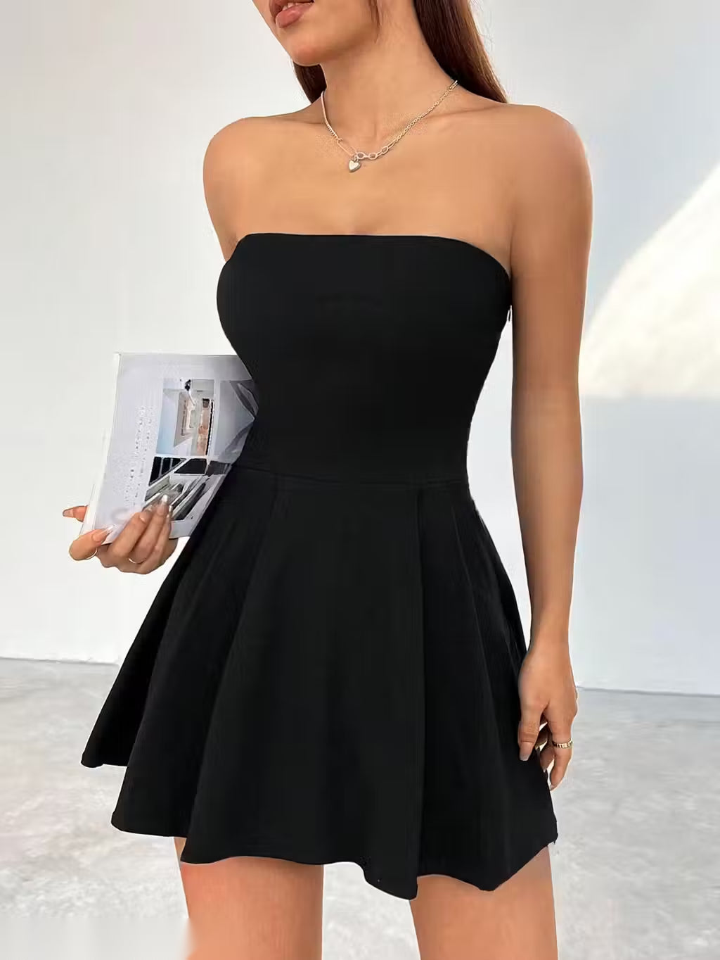 Solid Tube Fit & Flared Mini Dress