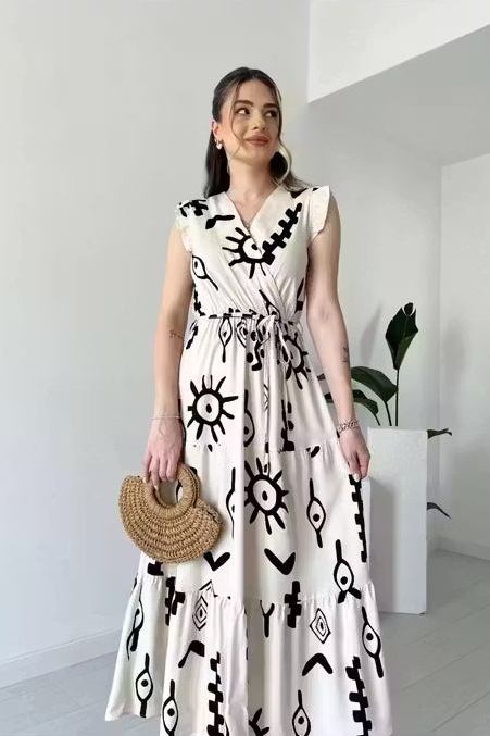 Abstract Printed Fit & Flare Midi Dress